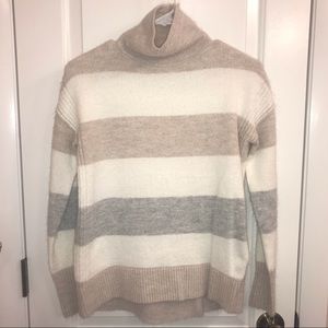 Neutral Striped GAP Long-Sleeve Turtleneck Sweater